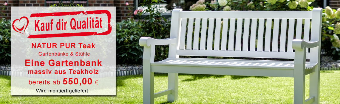 jetzt gartenbank windsor aus teak-holz zum angebotspreis kaufen in den Farben weiß, natur und allen RAL Farben. 