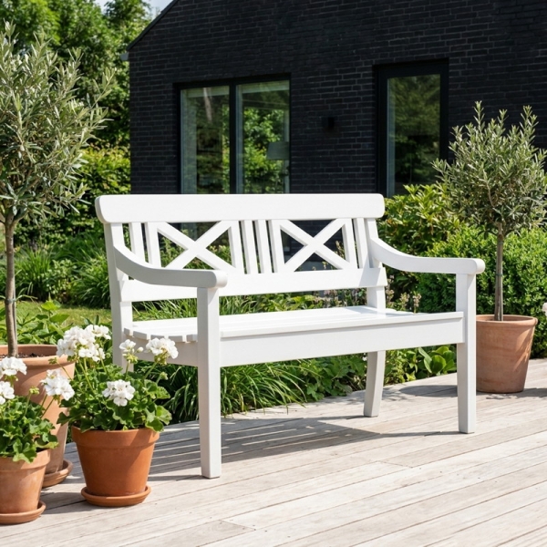 weiße gartenbank holz