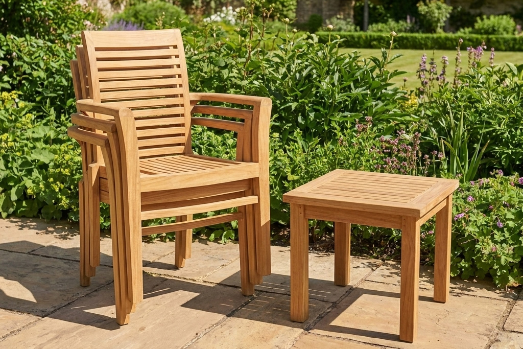 Stapelstuhl für garten wetterfest teak