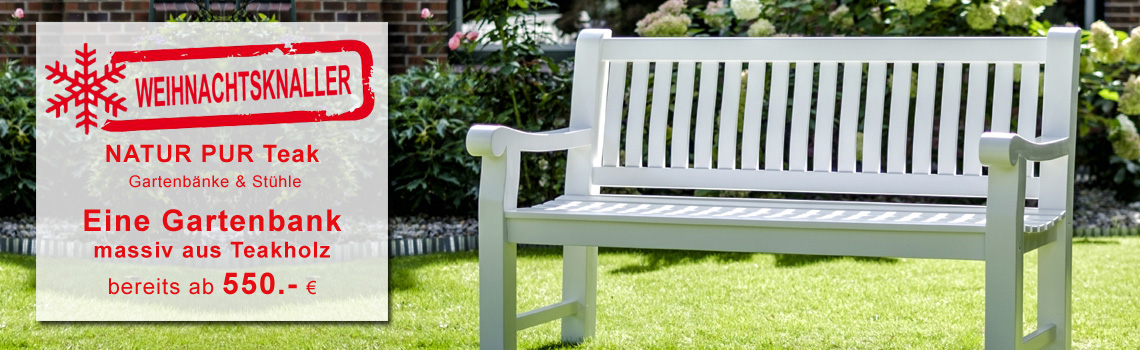 jetzt gartenbank windsor aus teak-holz zum angebotspreis kaufen in den Farben weiß, natur und allen RAL Farben.