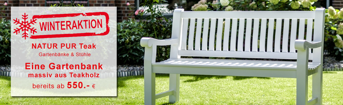 jetzt gartenbank windsor aus teak-holz zum angebotspreis kaufen in den Farben weiß, natur und allen RAL Farben.